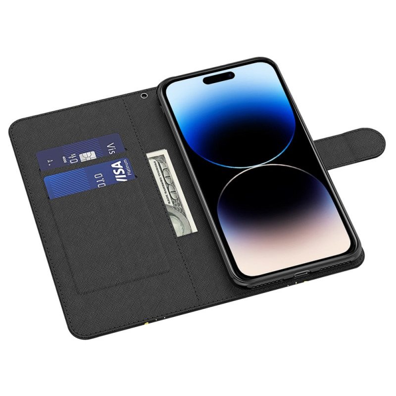 Flip Case iPhone 15 Plus Suojaketju Kuori 3d-suunnittelu Hihnalla