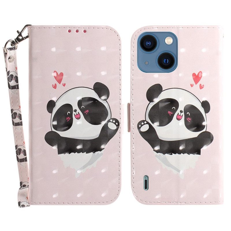 Kotelot iPhone 15 Plus Suojaketju Kuori Panda Love Hihnalla