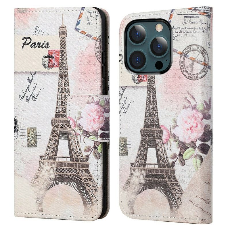 Flip Case iPhone 13 Pro Max Retro Eiffel-torni