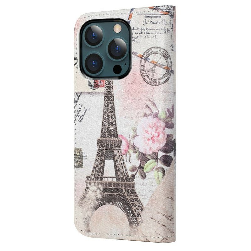 Flip Case iPhone 13 Pro Max Retro Eiffel-torni