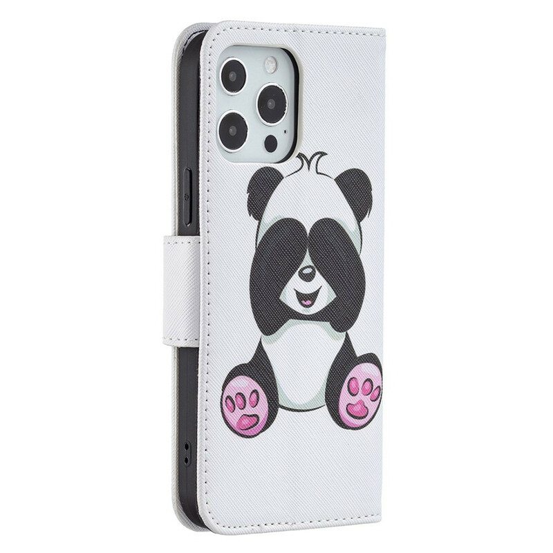 Nahkakotelo iPhone 13 Pro Max Panda Hauskaa