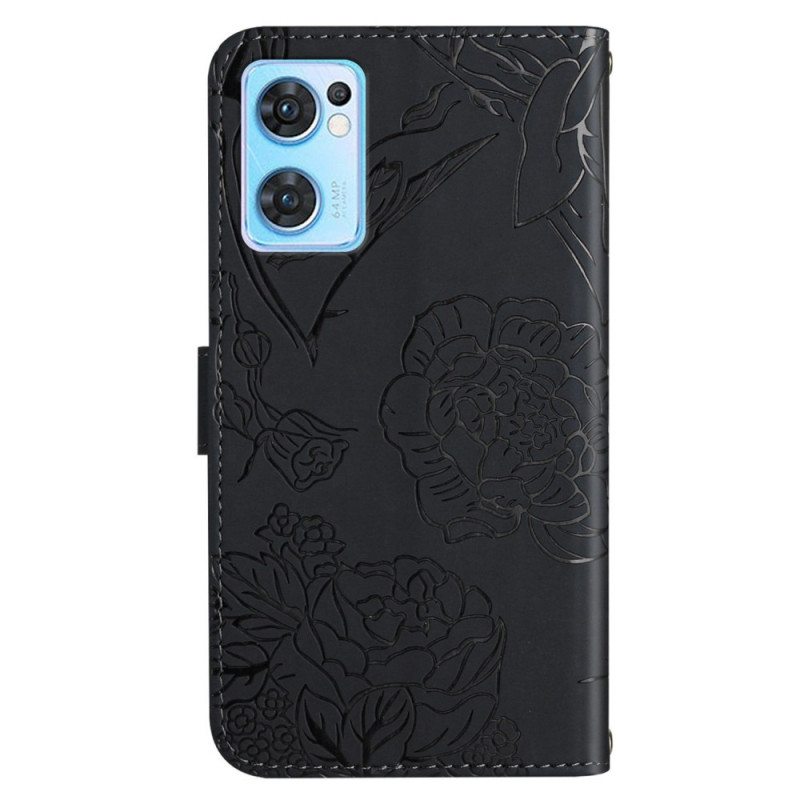 Kotelot Oppo Find X5 Lite Suojaketju Kuori Strap Butterflies Print