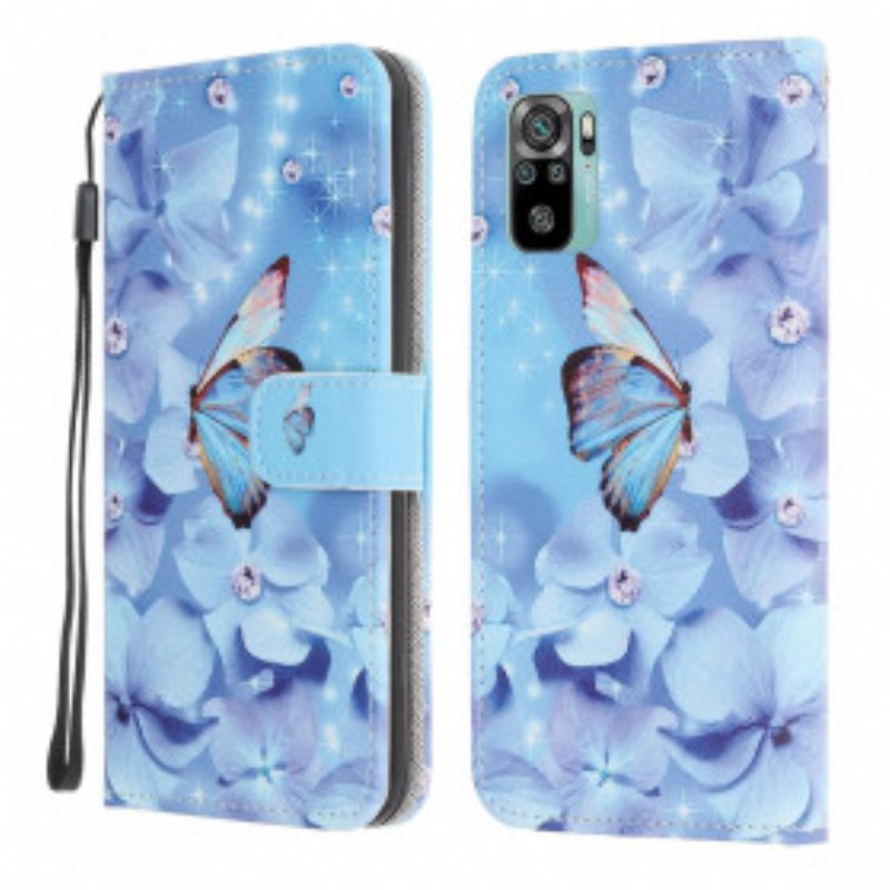 Kotelot Xiaomi Redmi Note 10 / 10S Suojaketju Kuori Strappy Diamond Perhoset