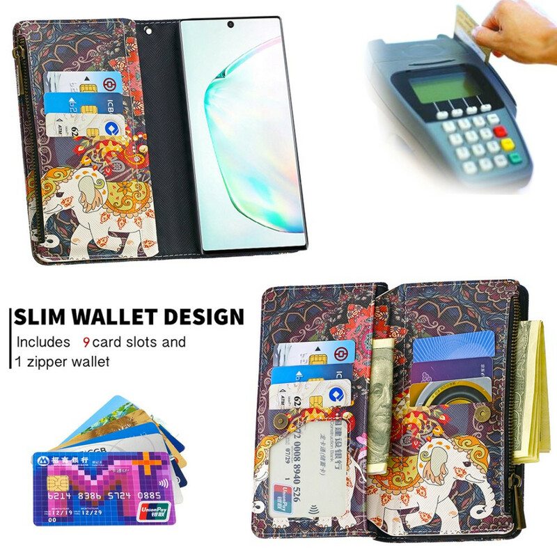 Nahkakotelo Samsung Galaxy Note 10 Elephant Vetoketjullinen Tasku