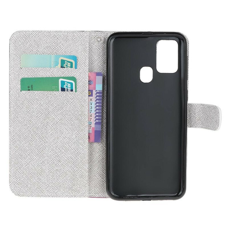 Flip Case Samsung Galaxy M31 Suojaketju Kuori Kuun Hihnan Kukat