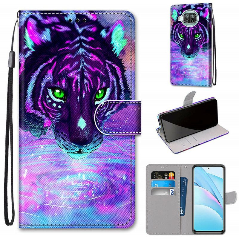 Flip Case Xiaomi Redmi Note 9 Pro 5G Kissa Kaulanauhalla