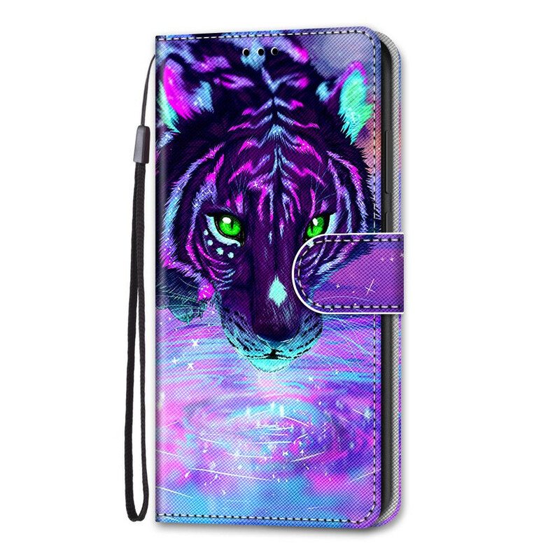 Flip Case Xiaomi Redmi Note 9 Pro 5G Kissa Kaulanauhalla