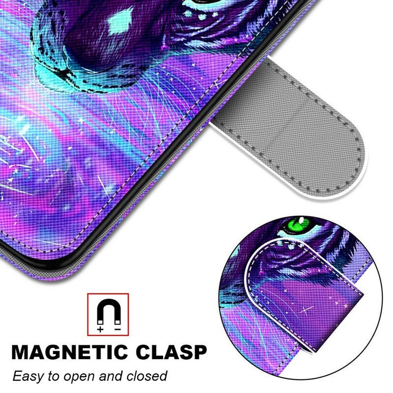 Flip Case Xiaomi Redmi Note 9 Pro 5G Kissa Kaulanauhalla