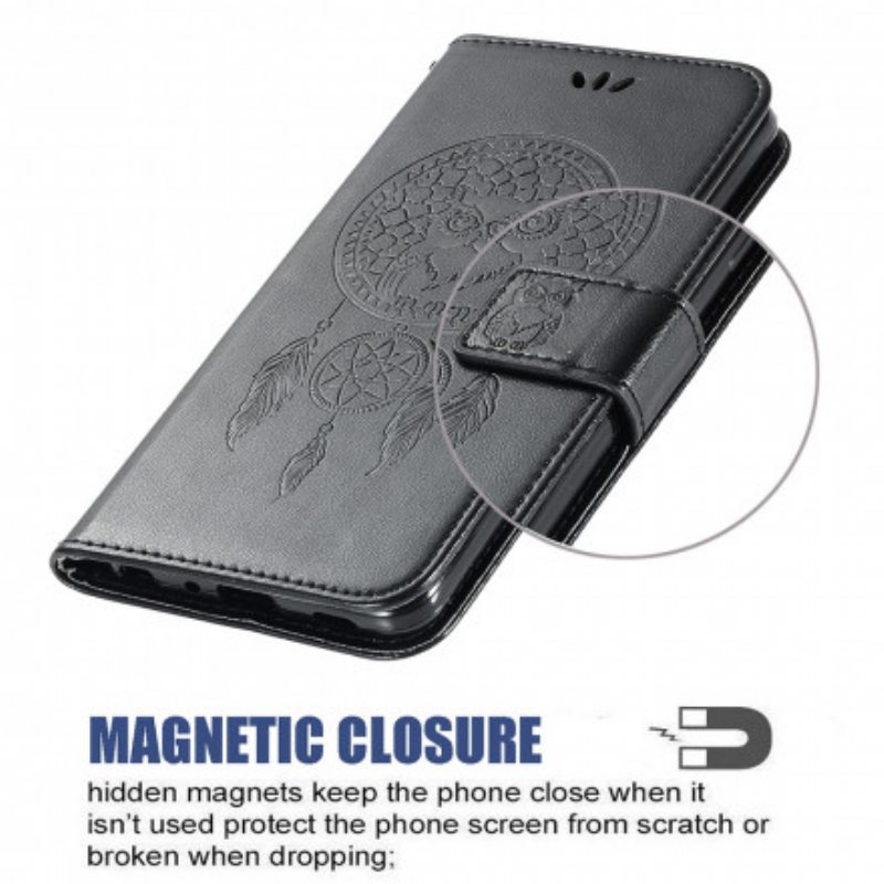 Kotelot Xiaomi Redmi Note 9 Pro 5G Nahkaefekti Dreamcatcher Owl