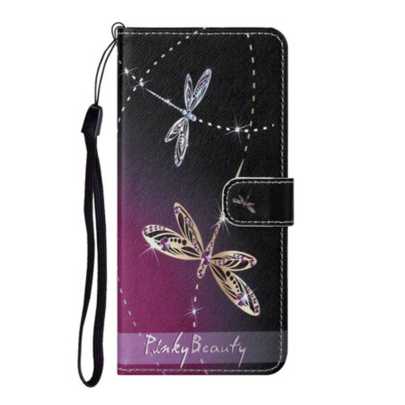 Nahkakotelo Xiaomi Redmi Note 9 Pro 5G Suojaketju Kuori Strappy Dragonflies