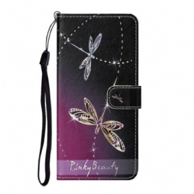 Nahkakotelo Xiaomi Redmi Note 9 Pro 5G Suojaketju Kuori Strappy Dragonflies