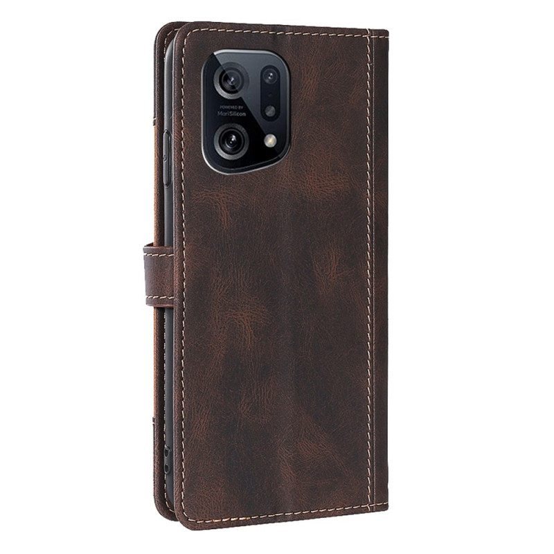 Flip Case Oppo Find X5 Keinonahka Bicolor Tyylikäs