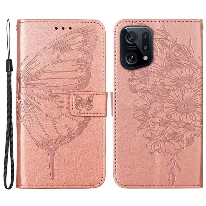 Kotelot Oppo Find X5 Butterfly Design Kaulanauhalla