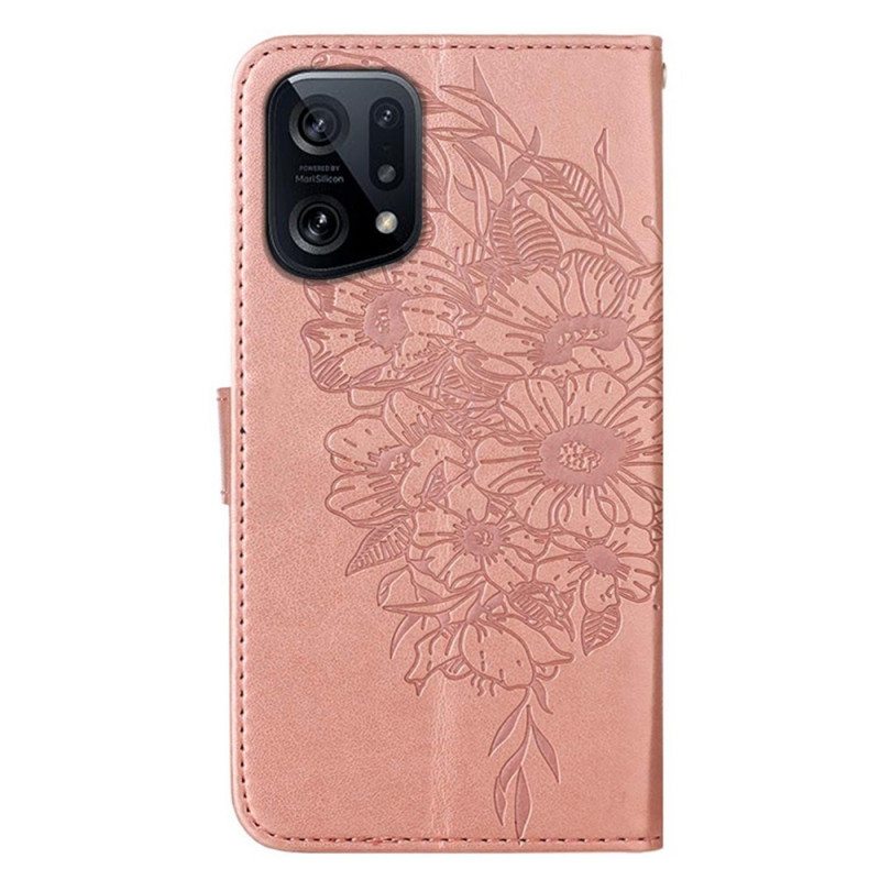 Kotelot Oppo Find X5 Butterfly Design Kaulanauhalla