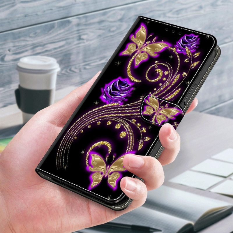 Kotelot Honor X9b / Magic 6 Lite Purppuraisia Kukkia Ja Perhosia