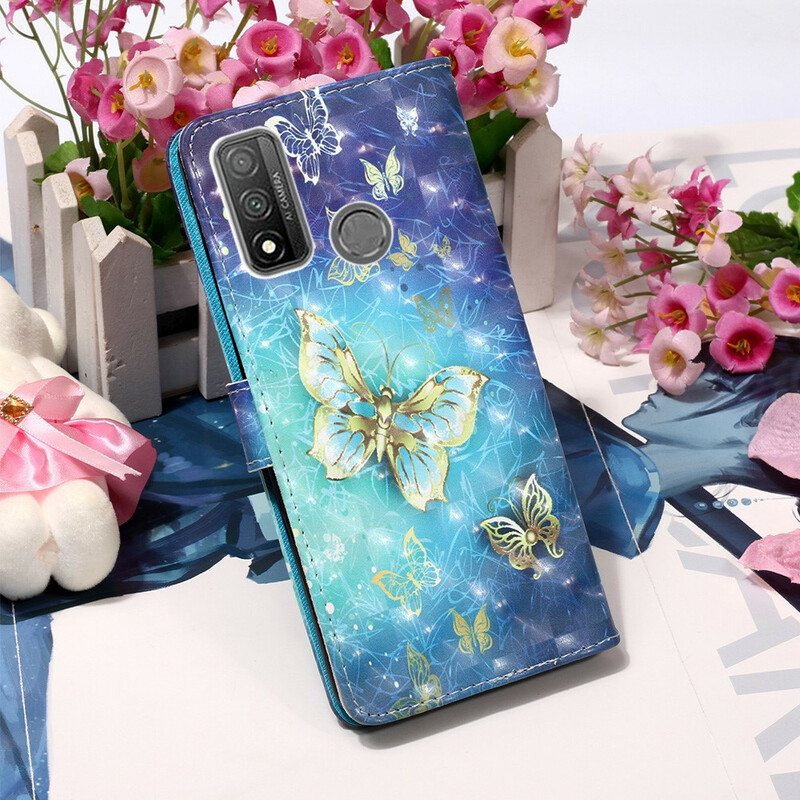 Kotelot Huawei P Smart 2020 Suojaketju Kuori Kultaiset Perhoset Hihnalla