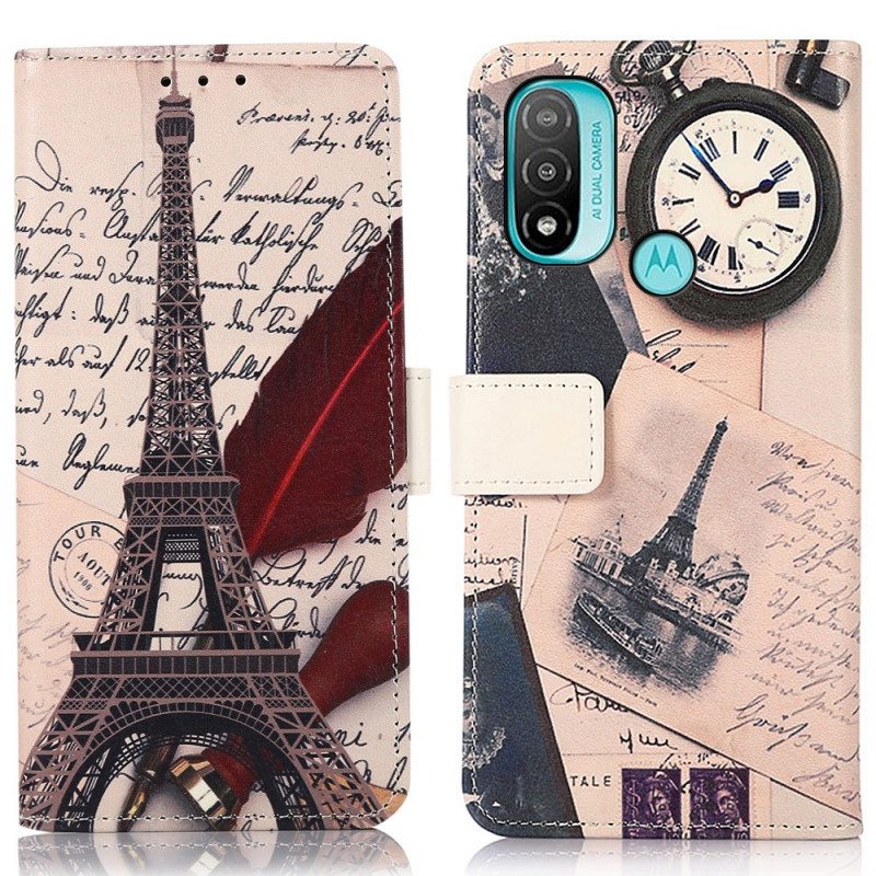 Flip Case Moto E40 / E30 / E20 Runoilijan Eiffel-torni