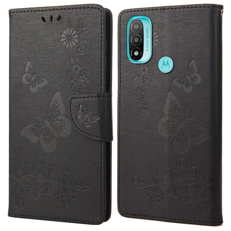 Flip Case Moto E40 / E30 / E20 Suojaketju Kuori Upeat Hihnaperhoset