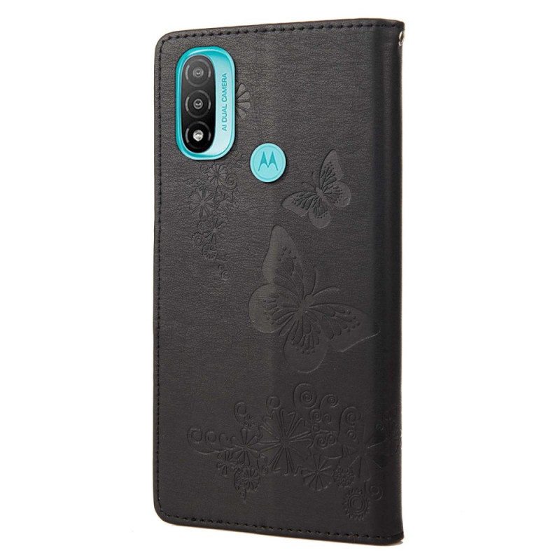 Flip Case Moto E40 / E30 / E20 Suojaketju Kuori Upeat Hihnaperhoset