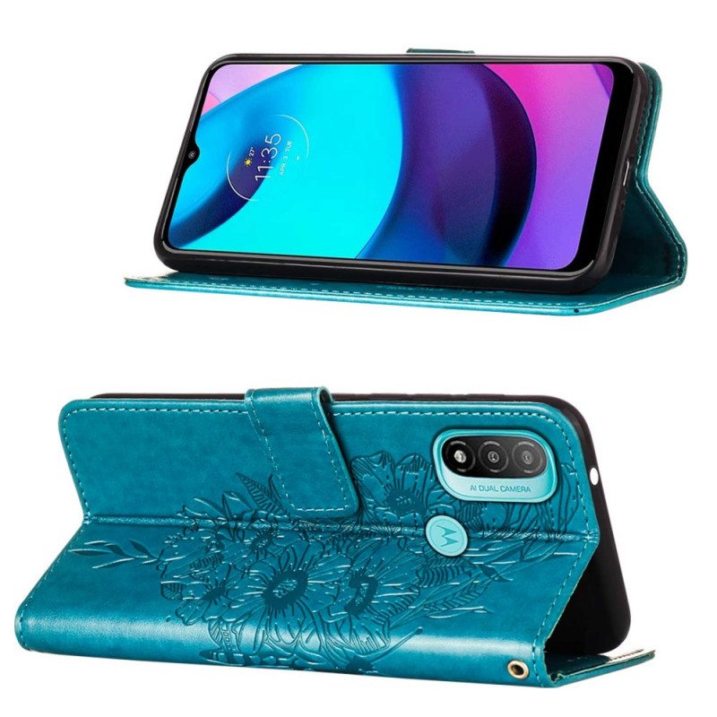 Nahkakotelo Moto E40 / E30 / E20 Butterfly Design