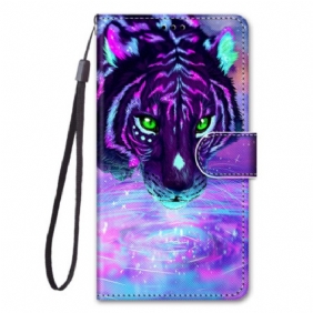 Flip Case Xiaomi Redmi 10A Suojaketju Kuori Neon Tiger Hihnalla