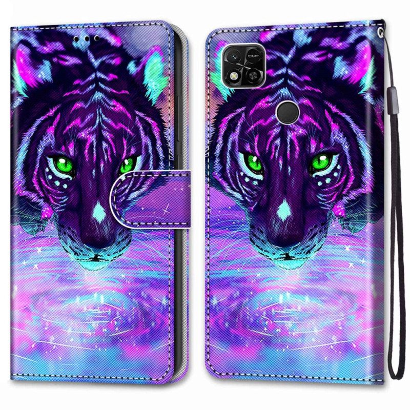 Flip Case Xiaomi Redmi 10A Suojaketju Kuori Neon Tiger Hihnalla