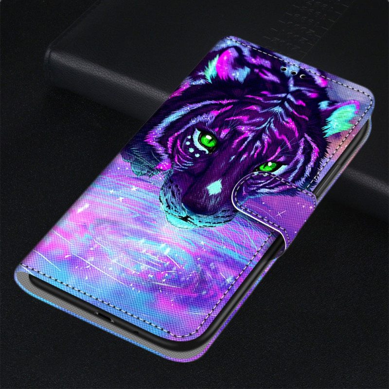 Flip Case Xiaomi Redmi 10A Suojaketju Kuori Neon Tiger Hihnalla