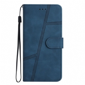 Flip Case Xiaomi Redmi 10A Suojaketju Kuori Strappy Geometric Leather Style