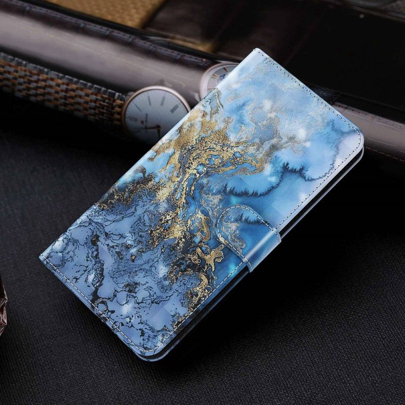 Nahkakotelo Xiaomi Redmi 10A Suojaketju Kuori Strappy Marble Style