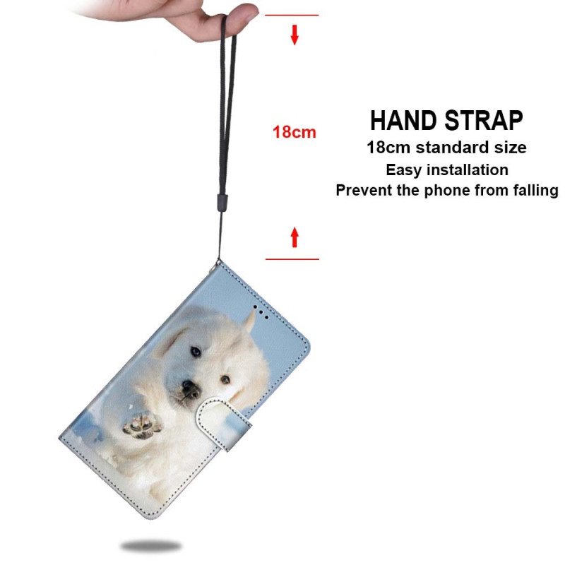 Nahkakotelo Xiaomi Redmi 10A Suojaketju Kuori Strappy Snow Puppy