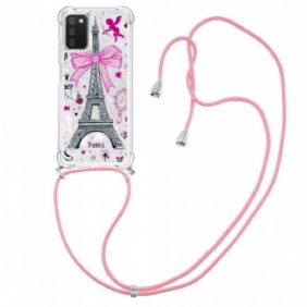 Case Samsung Galaxy A03s Kiristysnyörillä Cordon Eiffel Towerissa