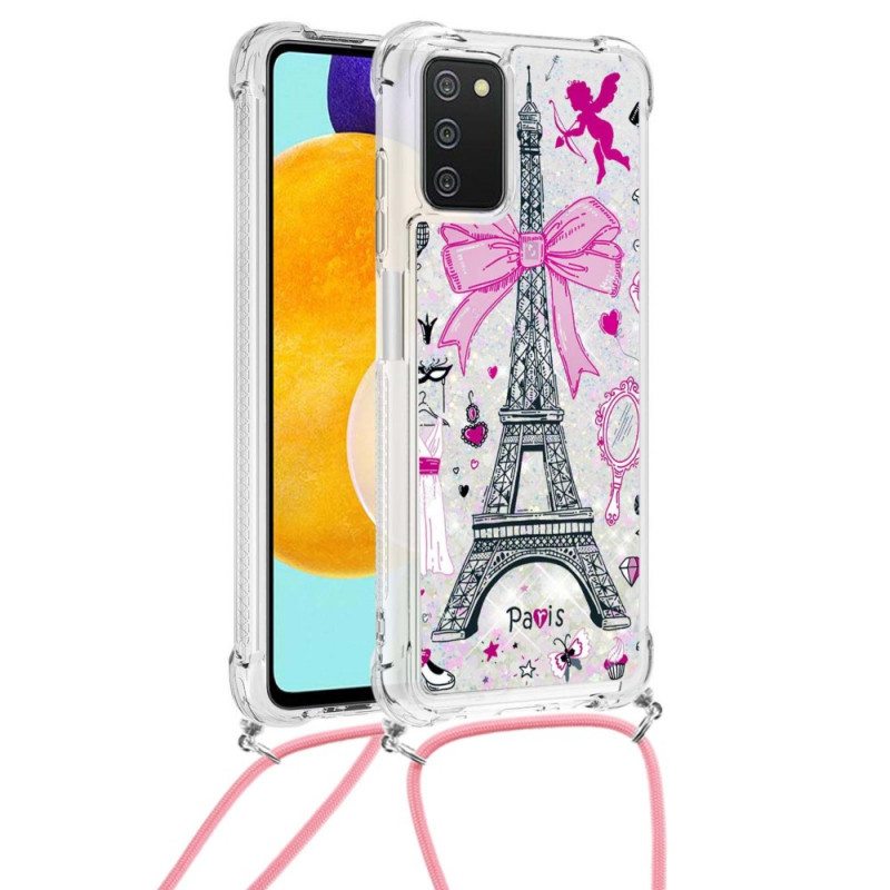 Case Samsung Galaxy A03s Kiristysnyörillä Cordon Eiffel Towerissa