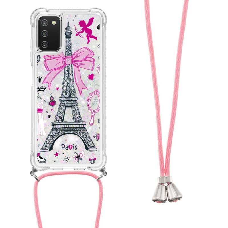 Case Samsung Galaxy A03s Kiristysnyörillä Cordon Eiffel Towerissa