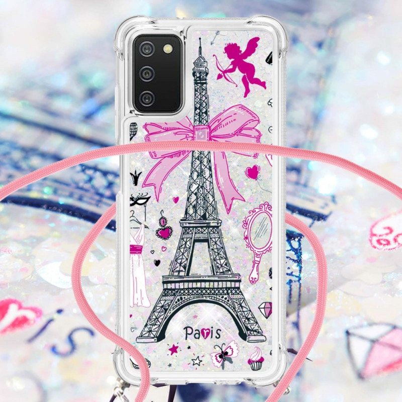 Case Samsung Galaxy A03s Kiristysnyörillä Cordon Eiffel Towerissa