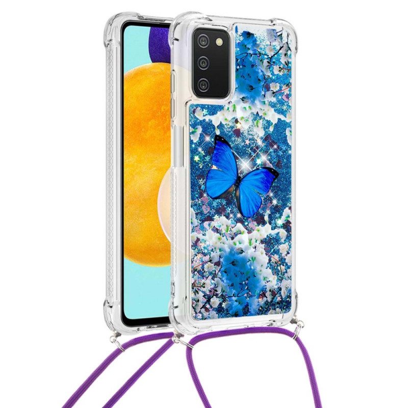 Case Samsung Galaxy A03s Kiristysnyörillä Kiristysnyöri Paljettiperhosia