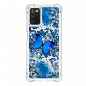 Kuori Samsung Galaxy A03s Glitter Blue Perhoset