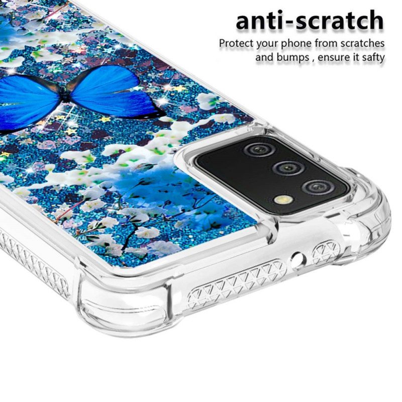 Kuori Samsung Galaxy A03s Glitter Blue Perhoset