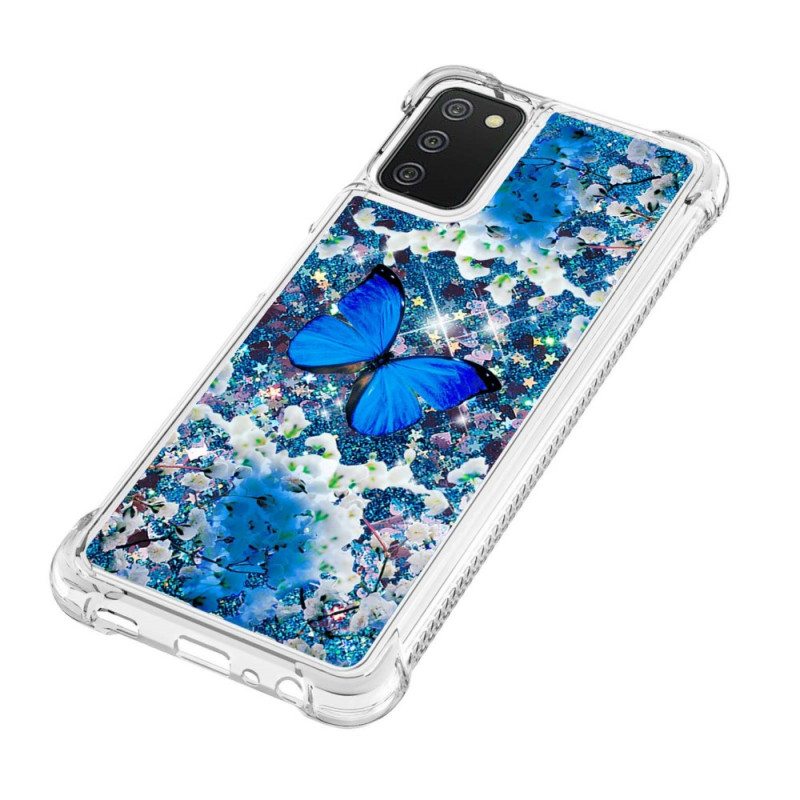 Kuori Samsung Galaxy A03s Glitter Blue Perhoset