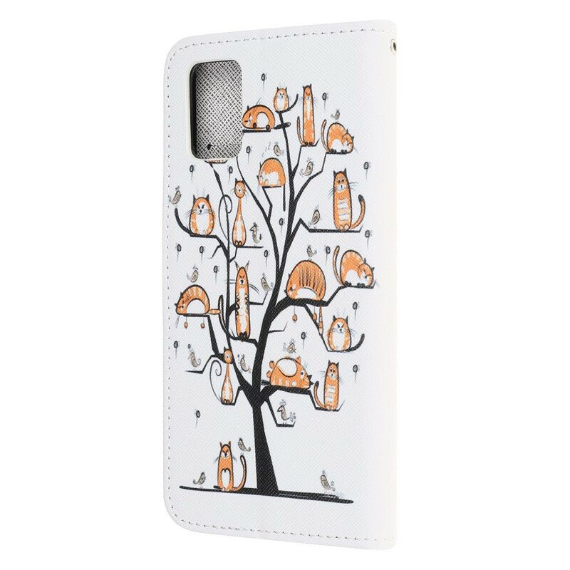 Nahkakotelo Samsung Galaxy A31 Suojaketju Kuori Funky Cats Hihnalla