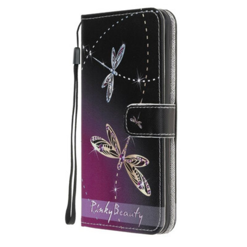 Nahkakotelo Samsung Galaxy A31 Suojaketju Kuori Strappy Dragonflies