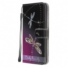 Nahkakotelo Samsung Galaxy A31 Suojaketju Kuori Strappy Dragonflies