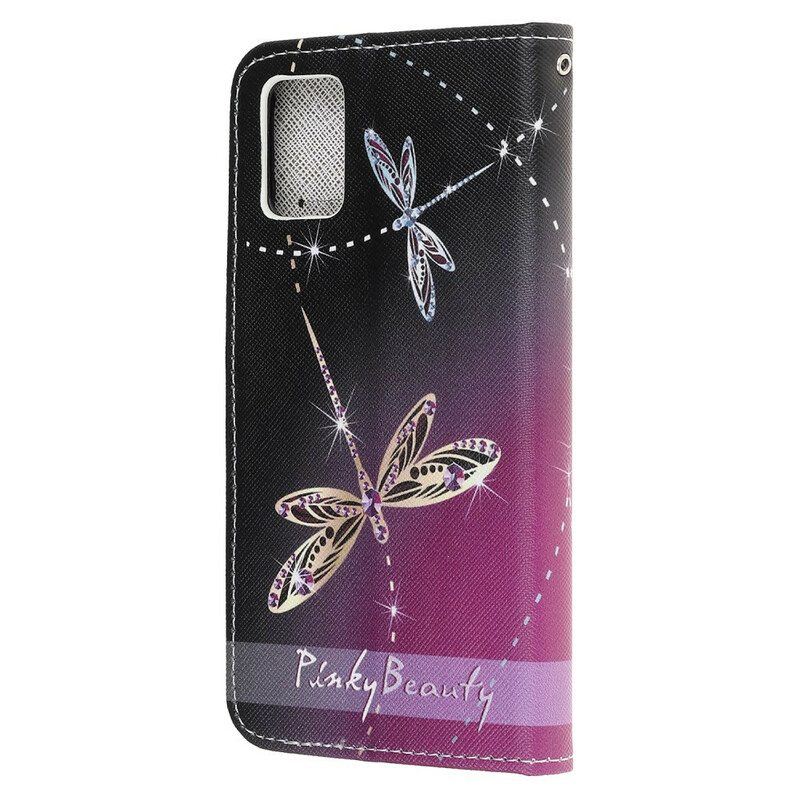 Nahkakotelo Samsung Galaxy A31 Suojaketju Kuori Strappy Dragonflies