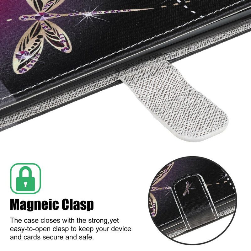 Nahkakotelo Samsung Galaxy A31 Suojaketju Kuori Strappy Dragonflies