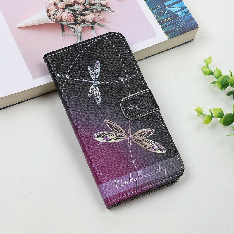 Nahkakotelo Samsung Galaxy A31 Suojaketju Kuori Strappy Dragonflies