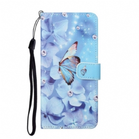 Flip Case Huawei P Smart 2021 Suojaketju Kuori Strappy Diamond Perhoset