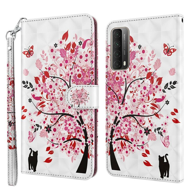 Flip Case Huawei P Smart 2021 Vaaleanpunainen Puu