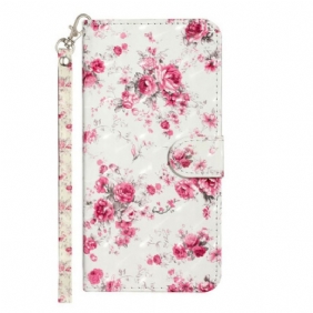 Flip Case Huawei Y6p Suojaketju Kuori Strap Light Spot Flowers