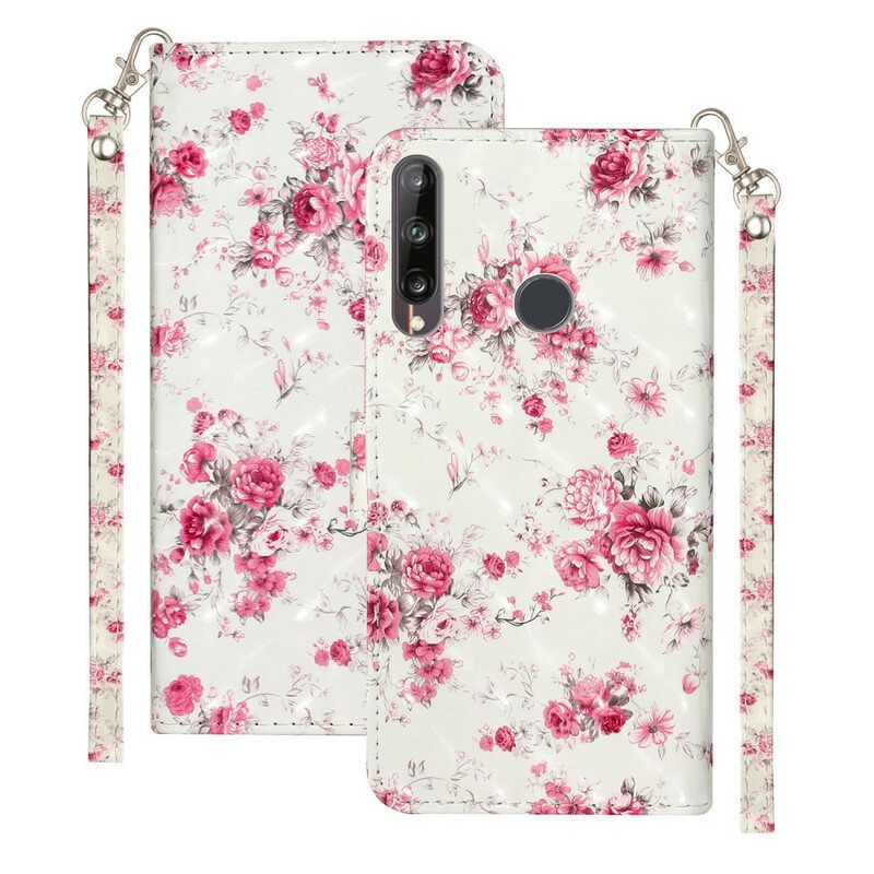 Flip Case Huawei Y6p Suojaketju Kuori Strap Light Spot Flowers