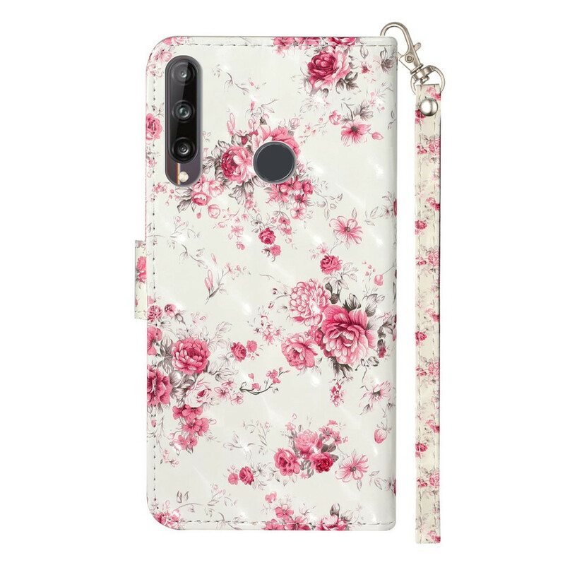 Flip Case Huawei Y6p Suojaketju Kuori Strap Light Spot Flowers