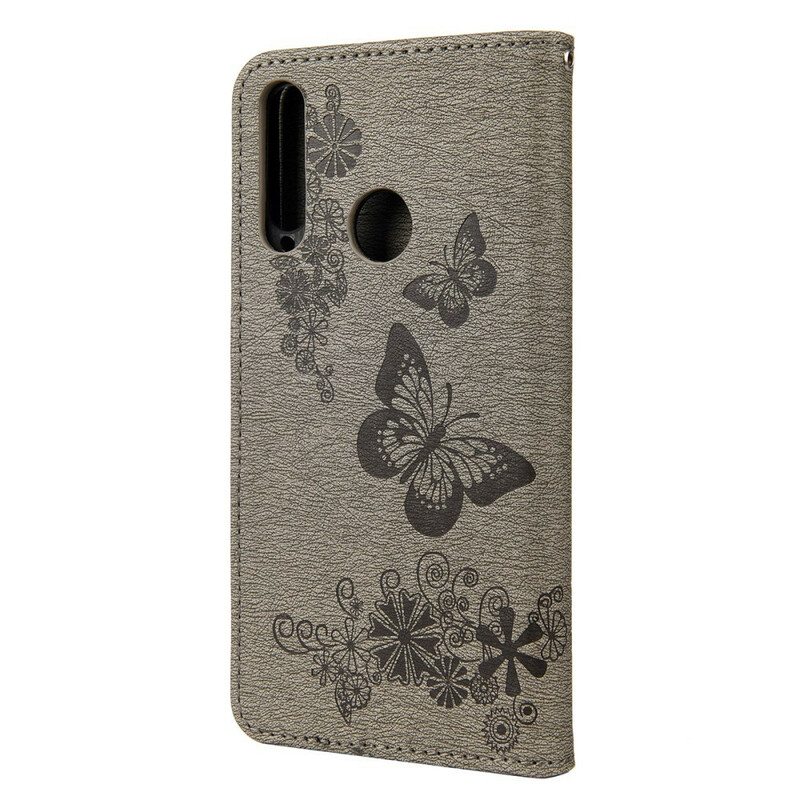 Flip Case Huawei Y6p Vain Perhosia Kaulanauhalla